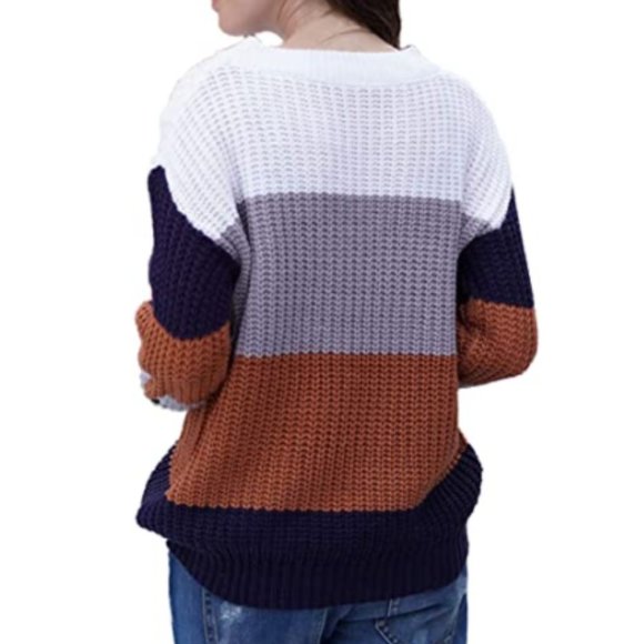 NWT Oversized Colorblock Knit Wide Neck Sweater - Picture 3 of 4